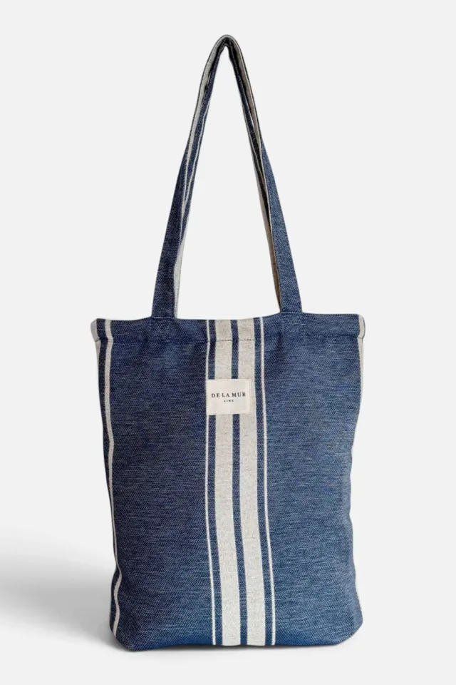 De La Mur Kara liten totebag blå stripet med glidelås