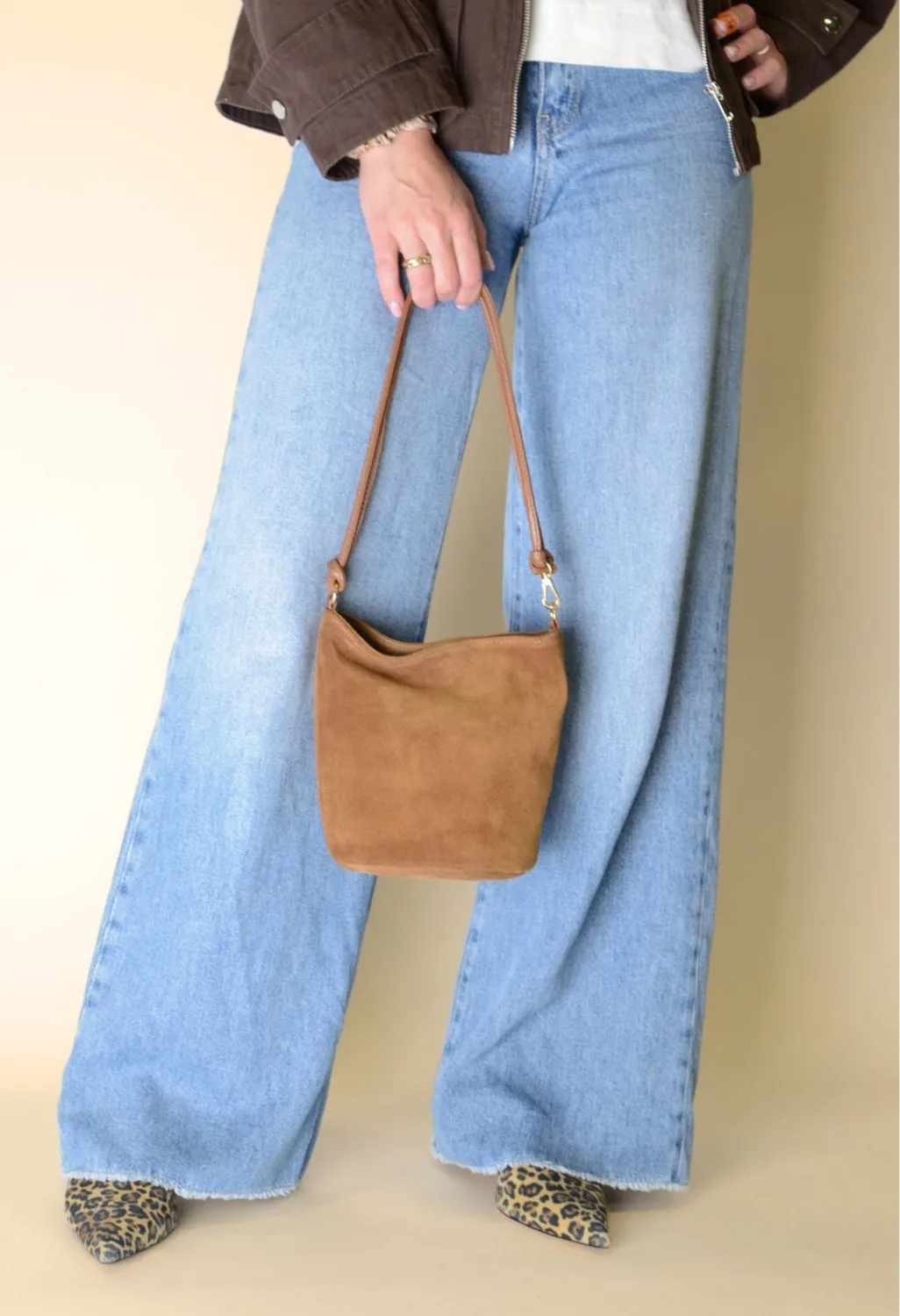 Latalia Perugia bøtteveske camel mocka 20 cm