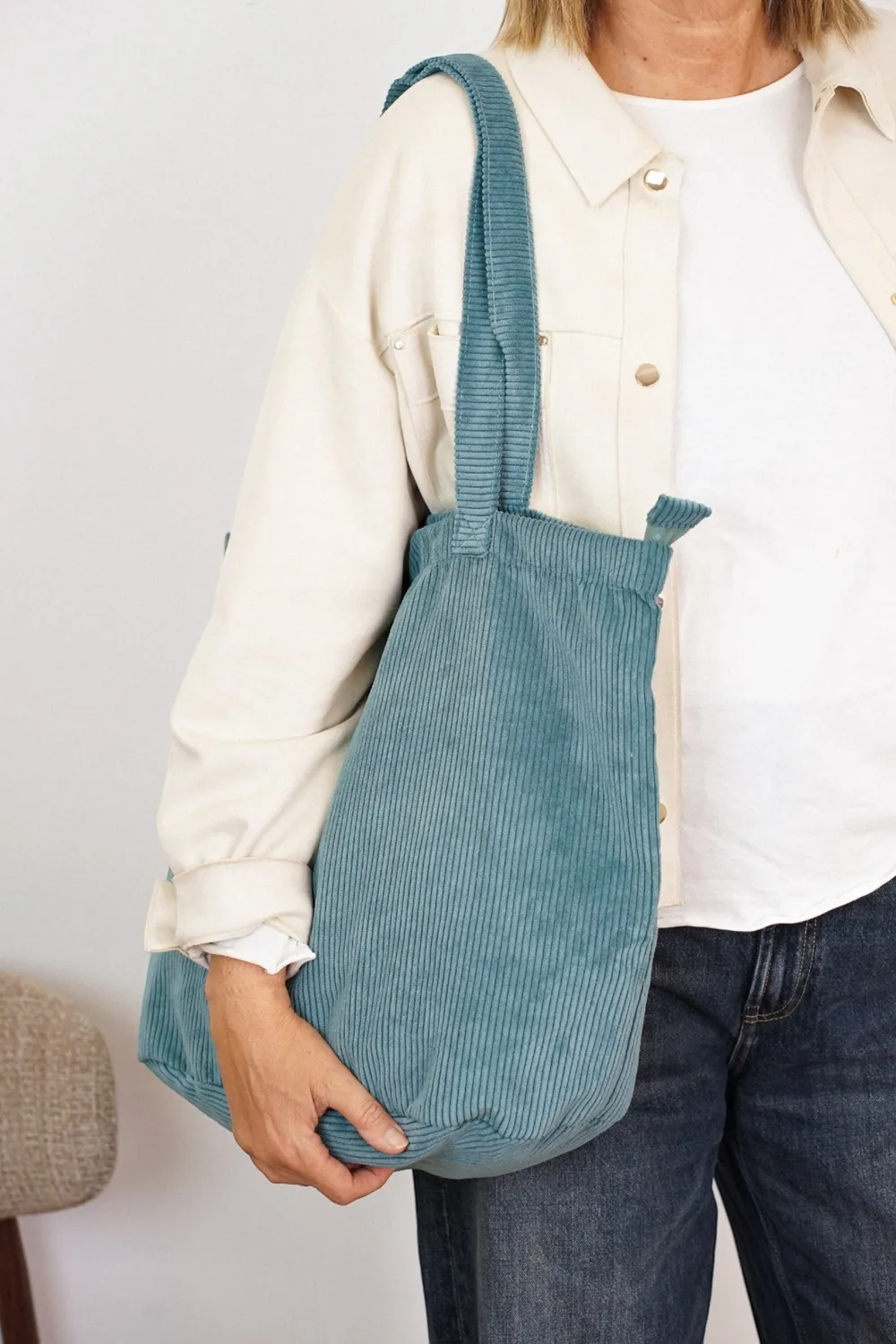 De La Mur Jade shopper blå kordfløyel 51 cm