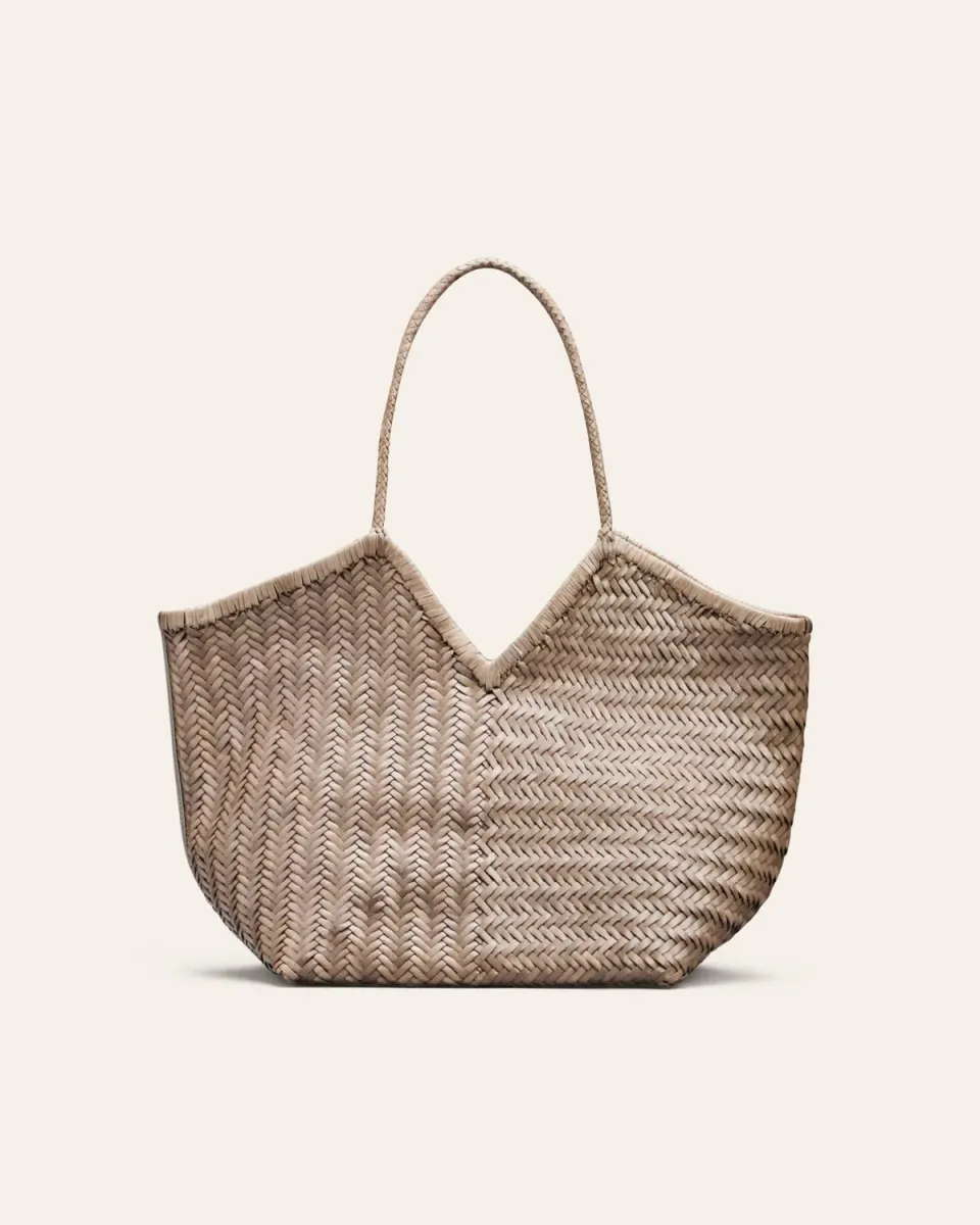Cala Jade Humi toteveske Putty beige flettet skinn