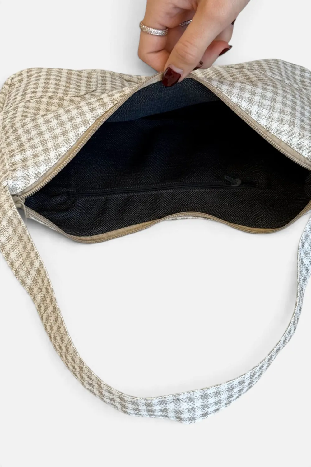 De La Mur Vison skulderveske beige rutete 29x17