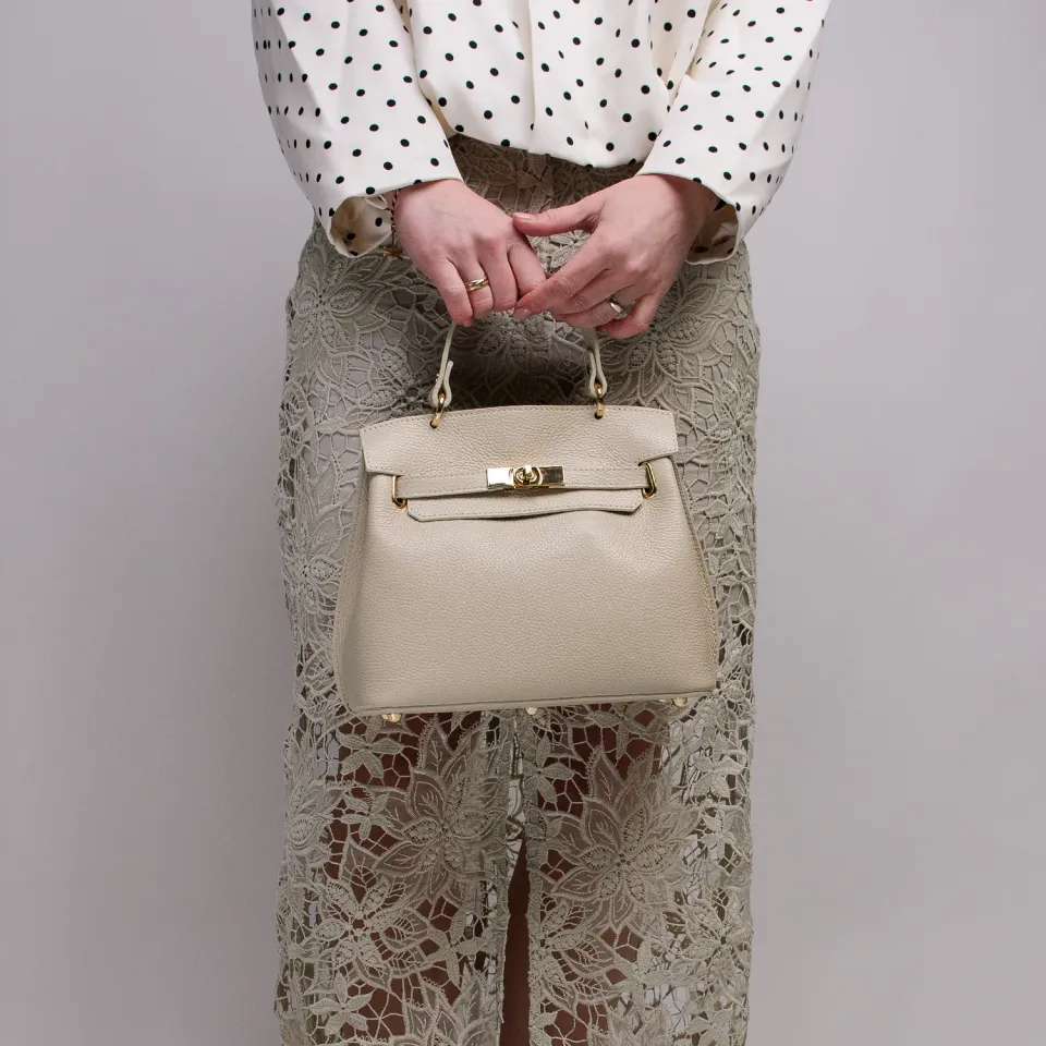 Latalia Rivoli skinnveske beige 27 cm med klaff