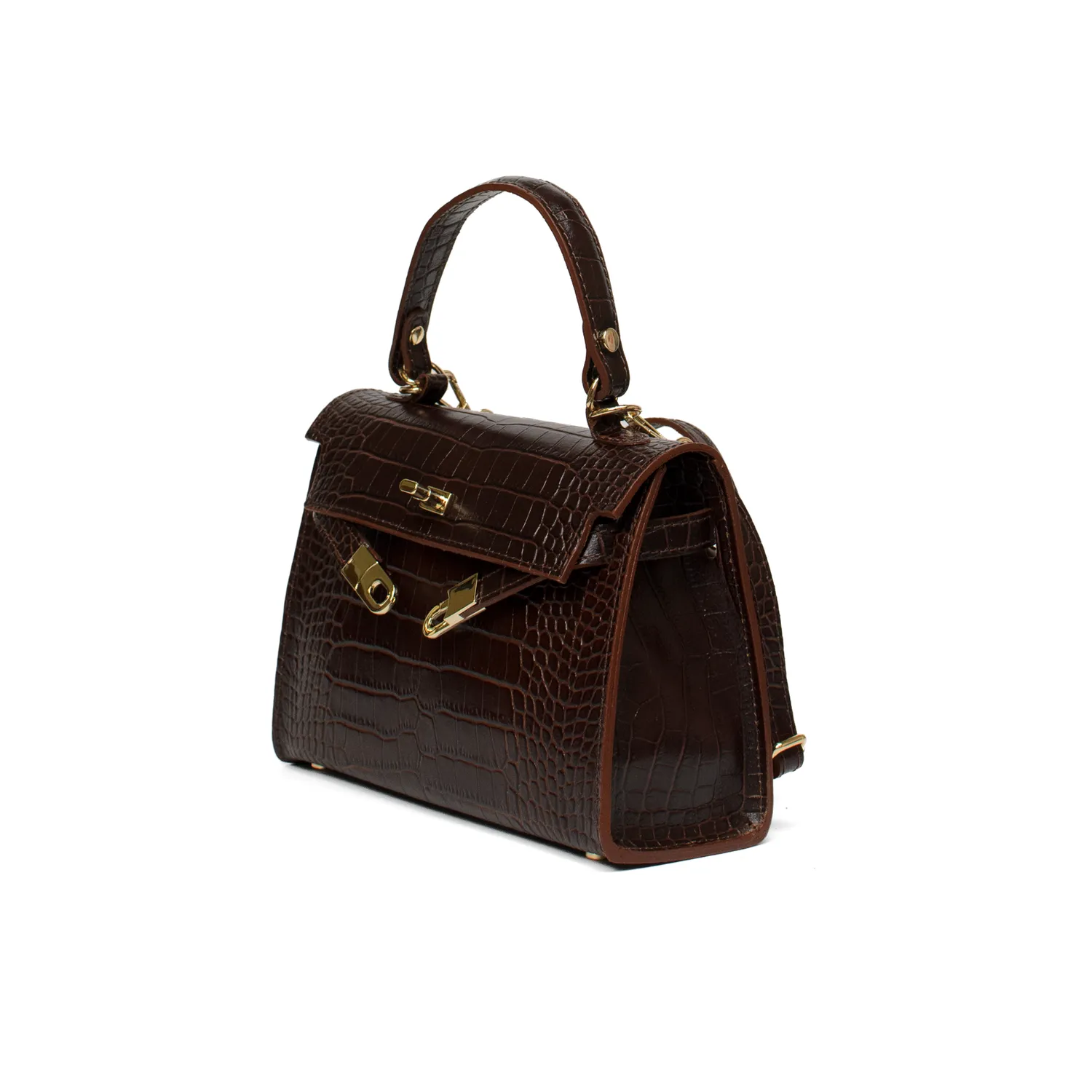 Latalia Trento Maxi veske brun croco 24 cm skinn