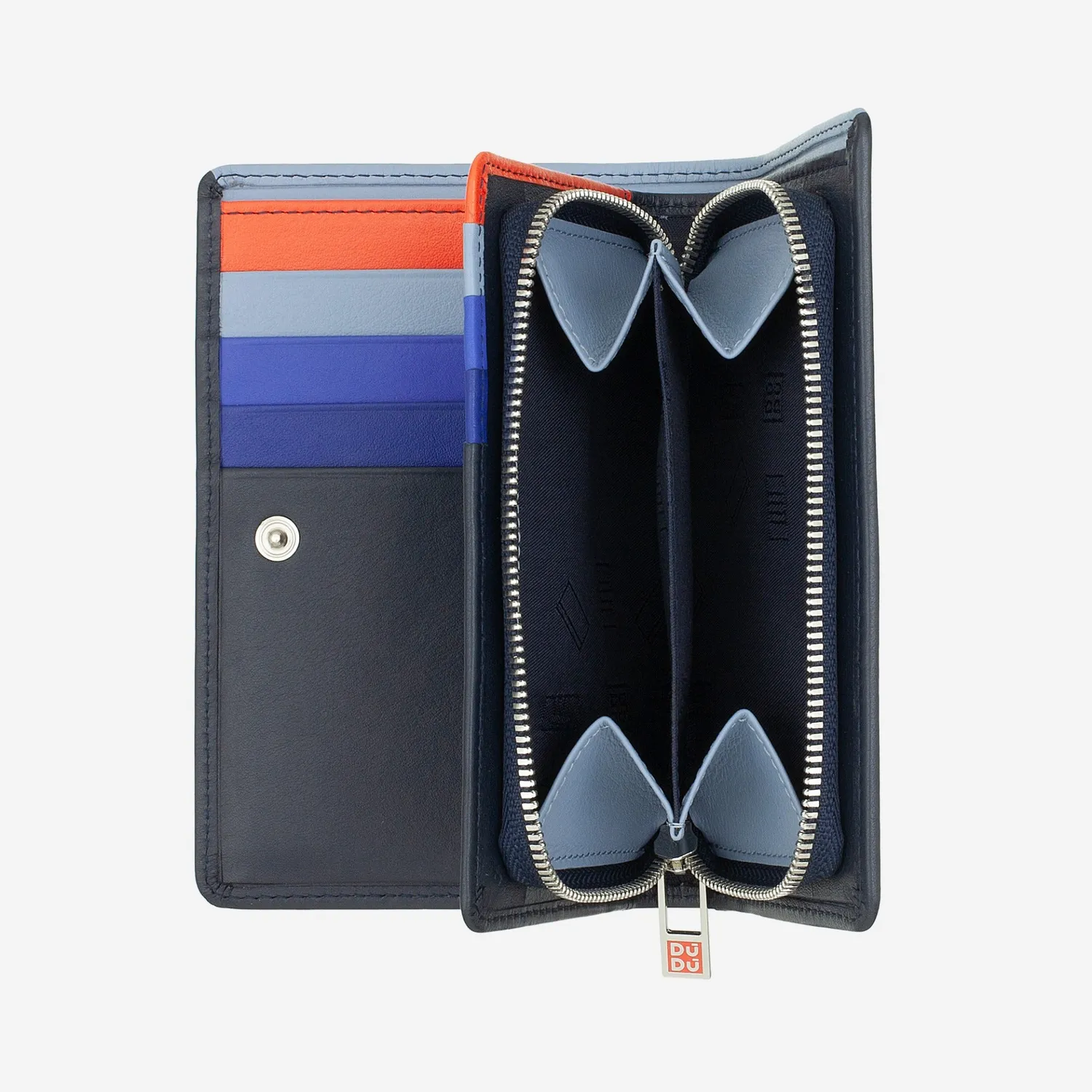 DuDubags Makira lommebok navy tofarget skinn