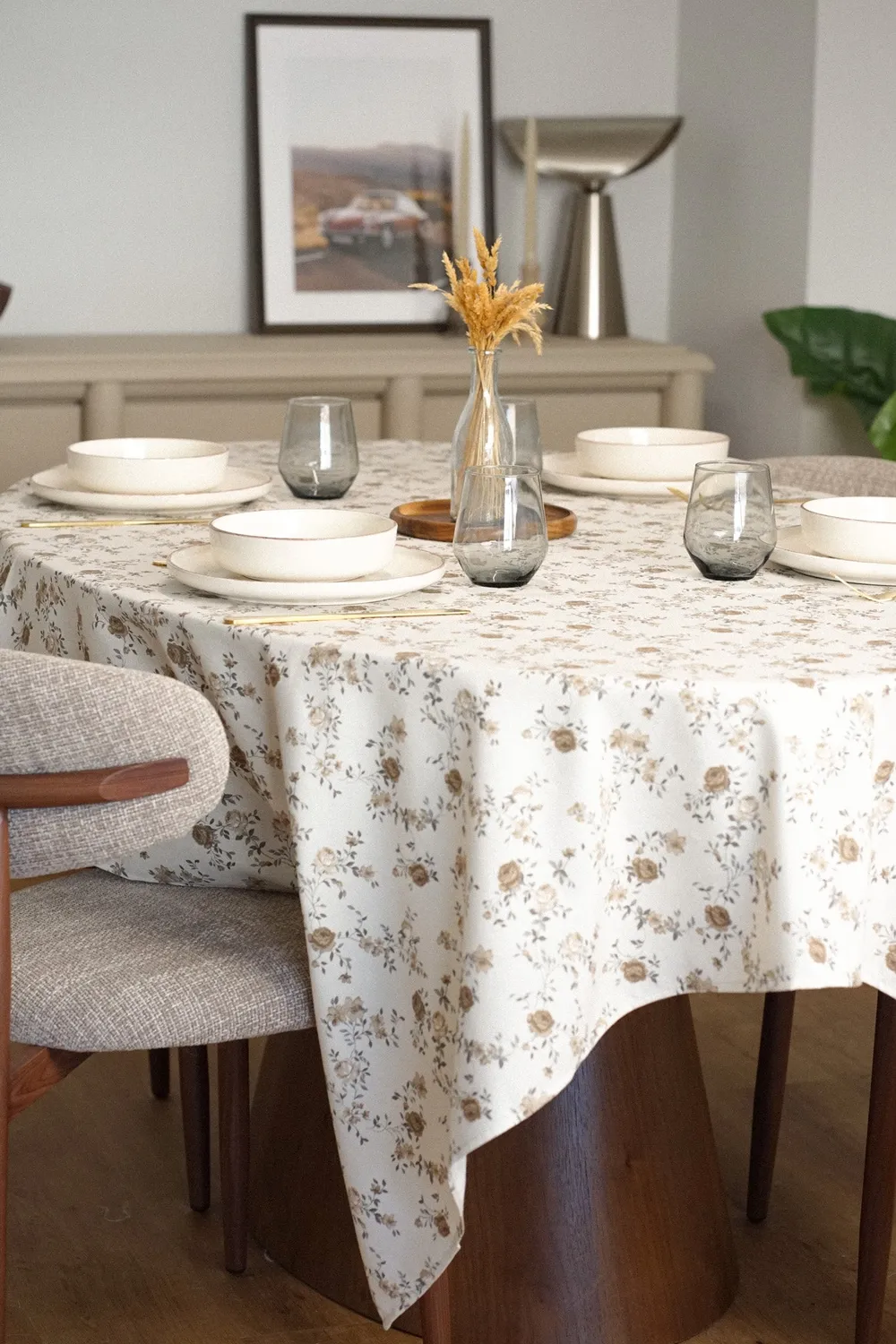 De La Mur Bara resinert duk beige blomstret