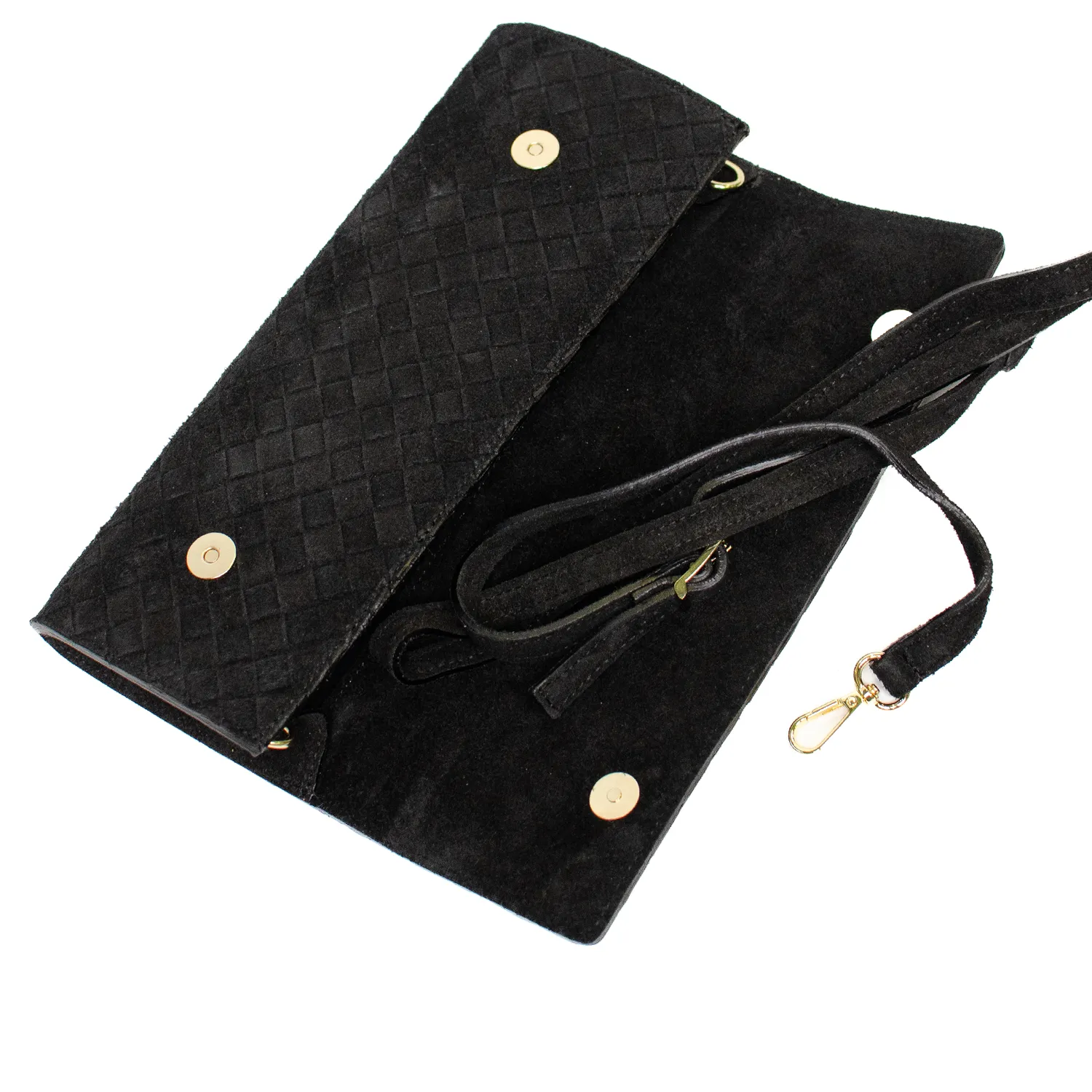 Latalia Aosta clutch svart mocka avtakbar reim