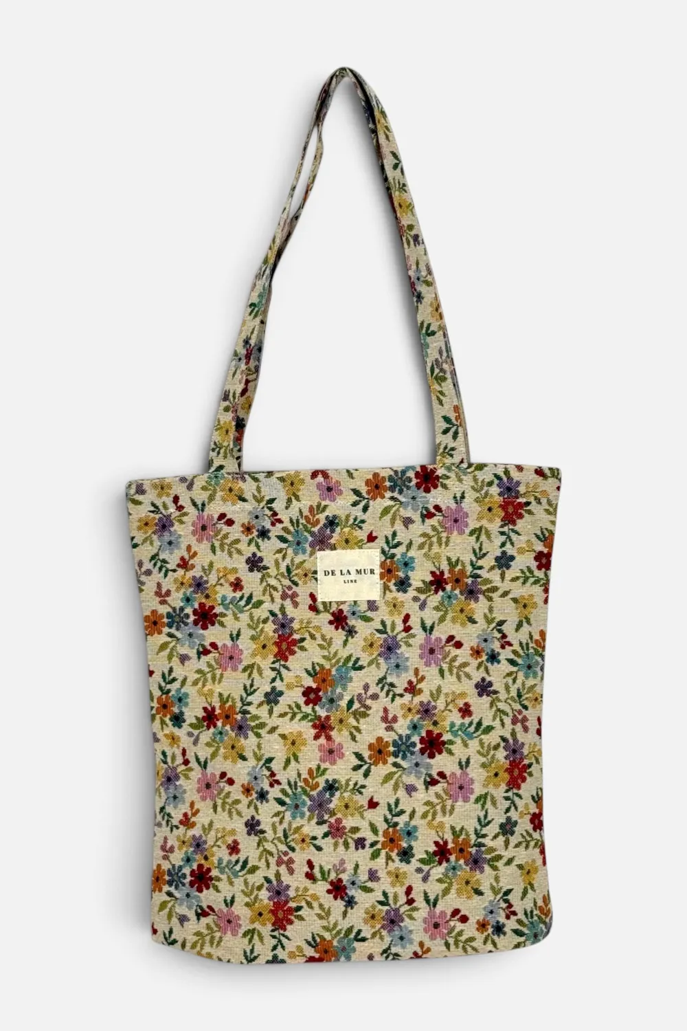 De La Mur Blum totebag beige blomstret med glidelås