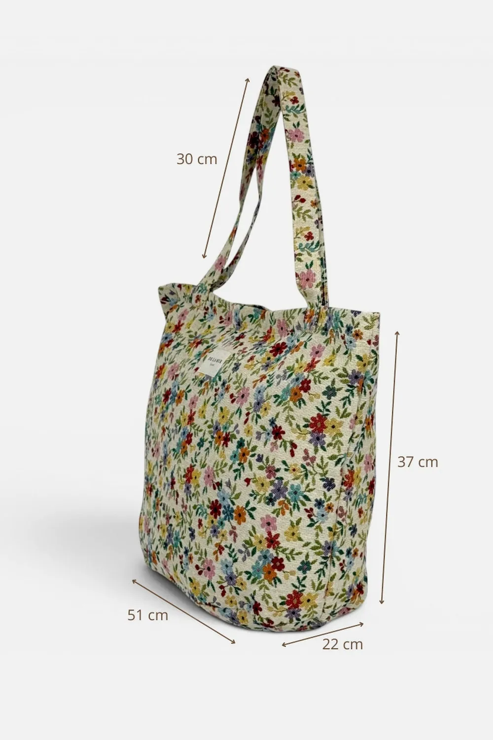 De La Mur Blum stor shopper beige blomst 51 cm