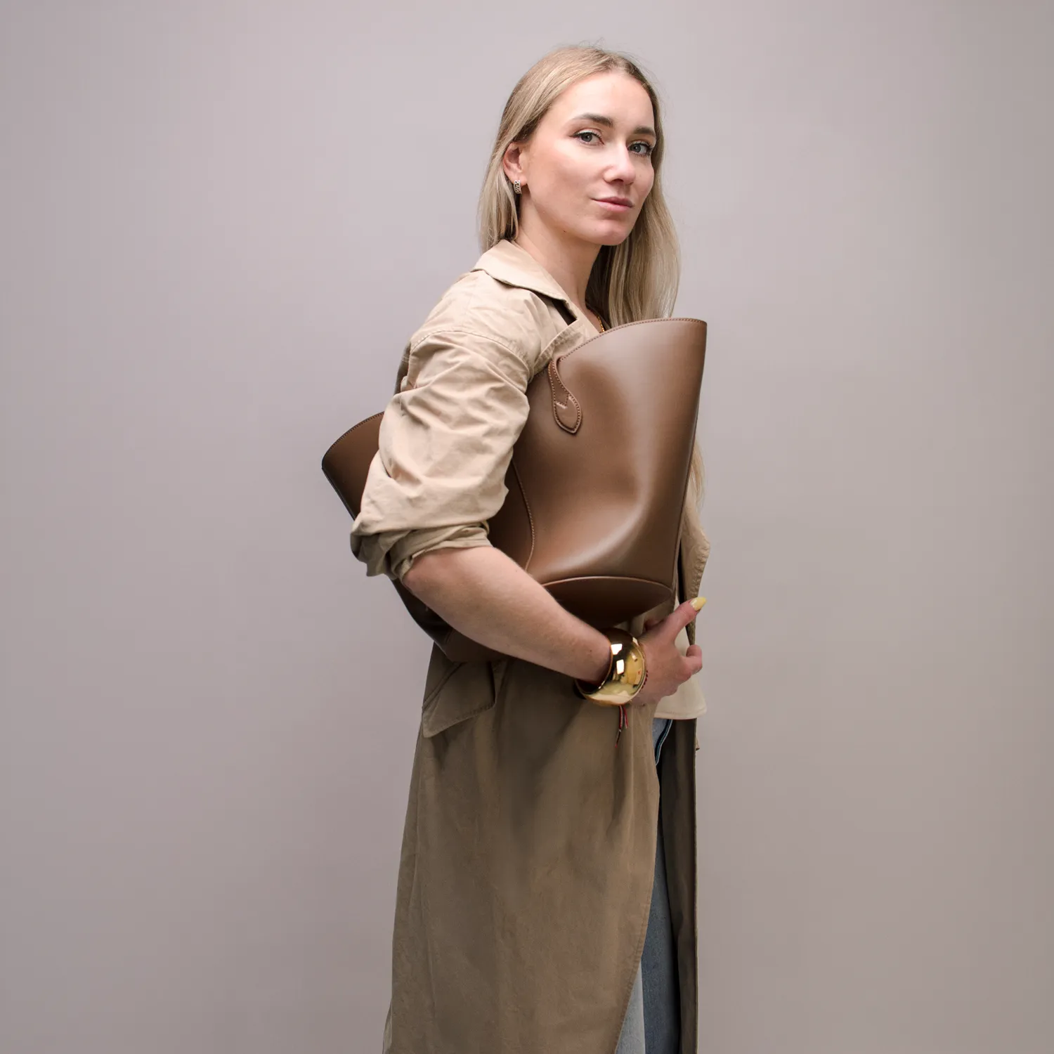 Latalia Milan shopper melkesjokolade skinn