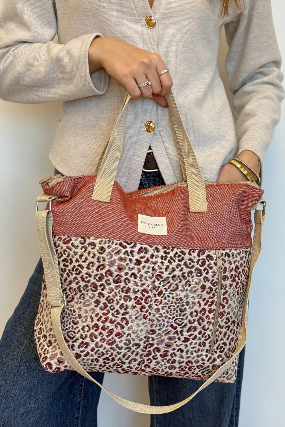 De La Mur Talco Grande shopper terrakotta leopard