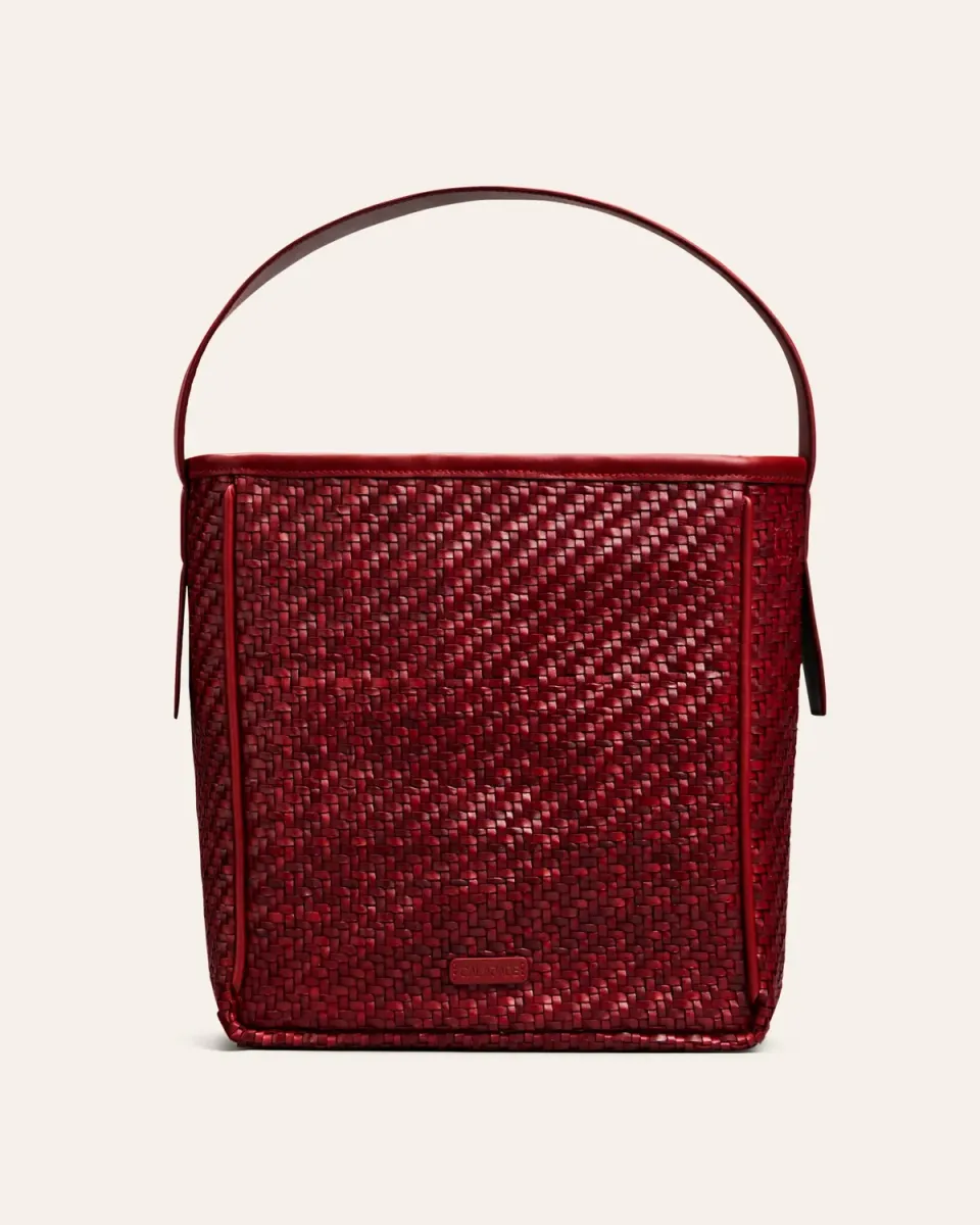 Calajade Iwa skulderveske Falu Red vevd skinn
