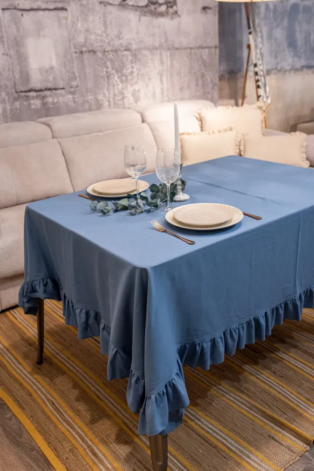 De La Mur Mantel Volantes Azul bordduk 150x150 blå lin