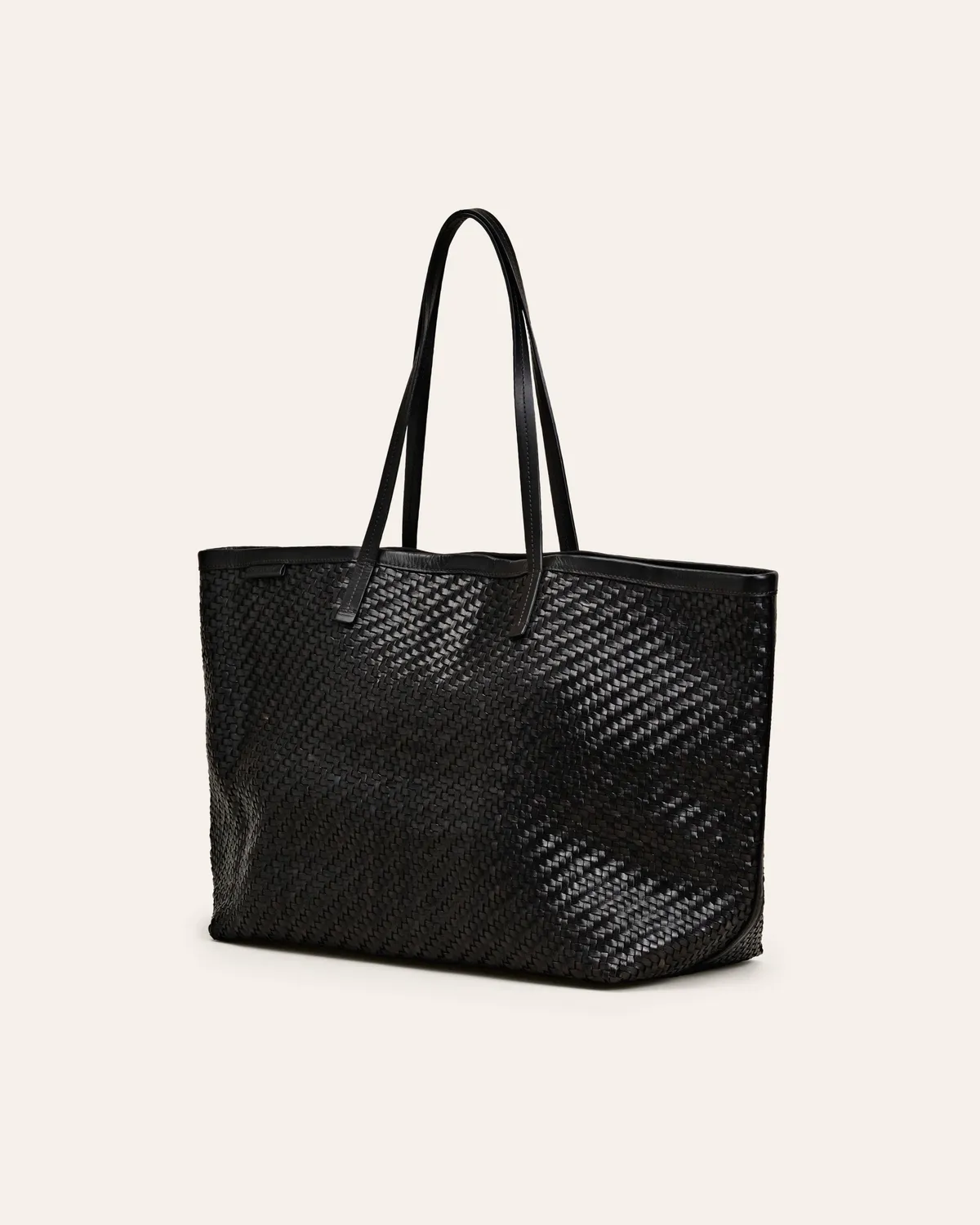 Calajade Isai Black Twill shopper svart flettet skinn