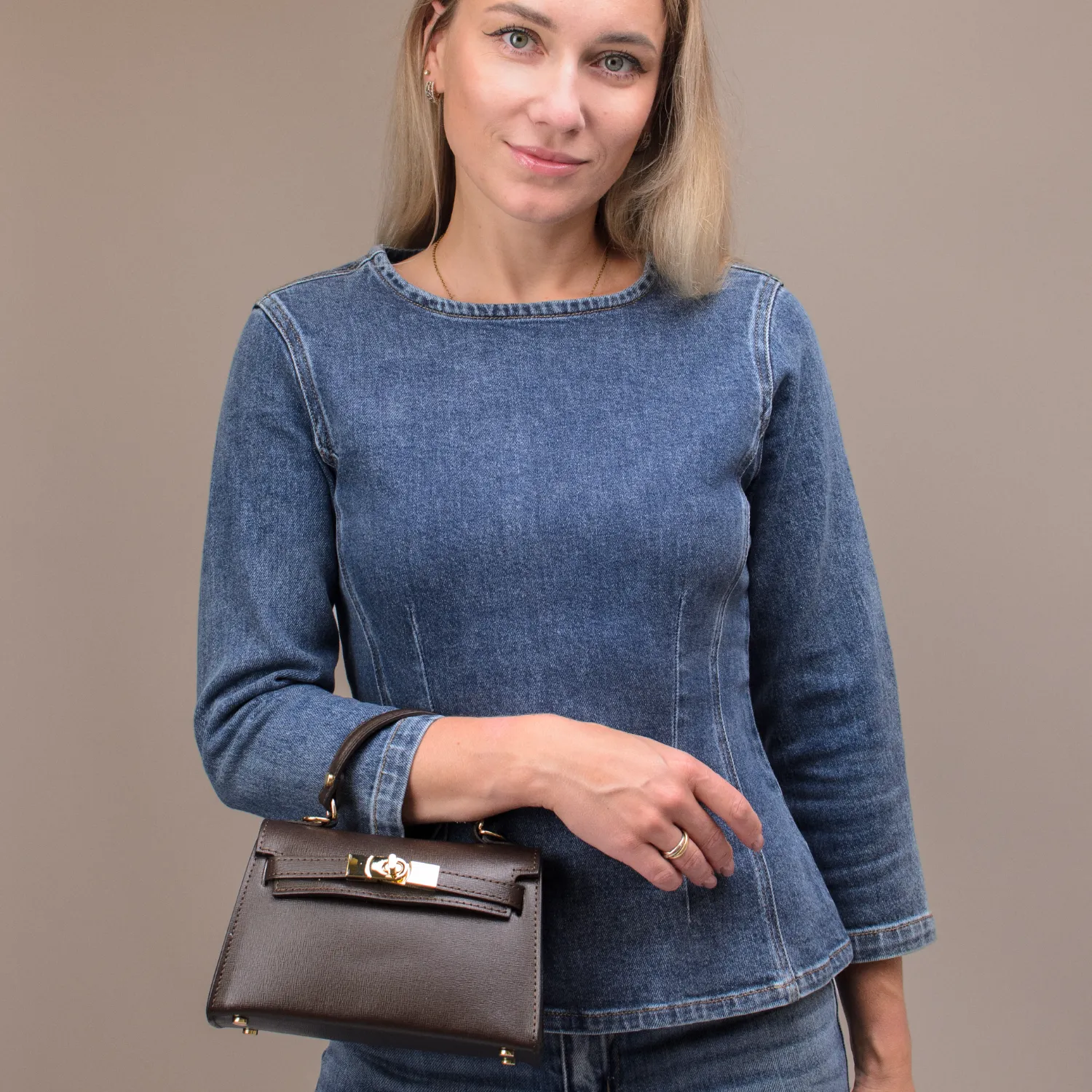 Latalia Trento skinnveske mørkbrun saffiano