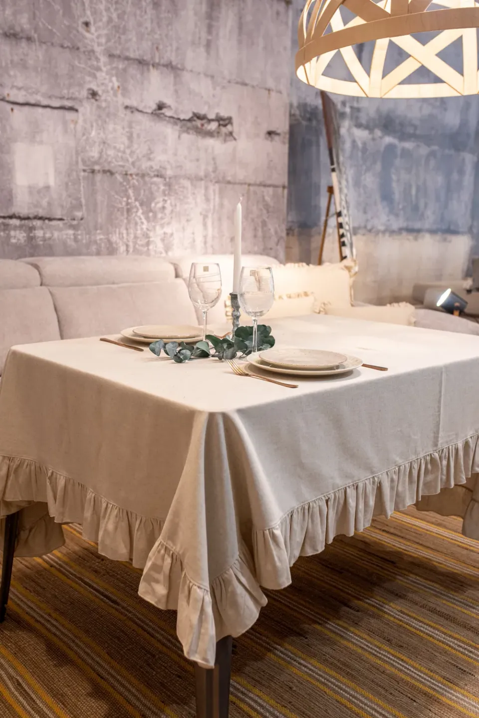 De La Mur Volantes duk 150x150 naturhvit lin