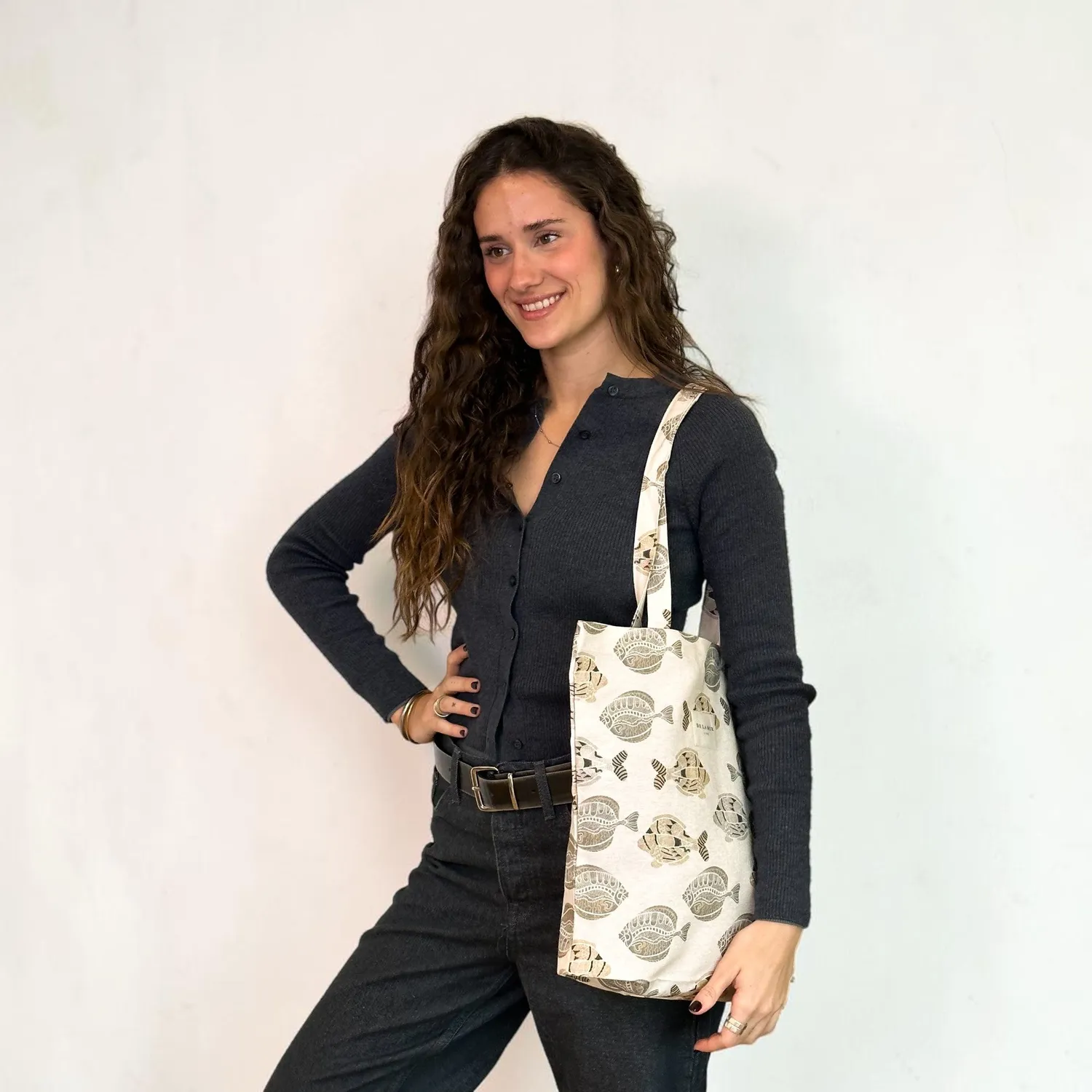 De La Mur Taba liten totebag fiskemønster beige