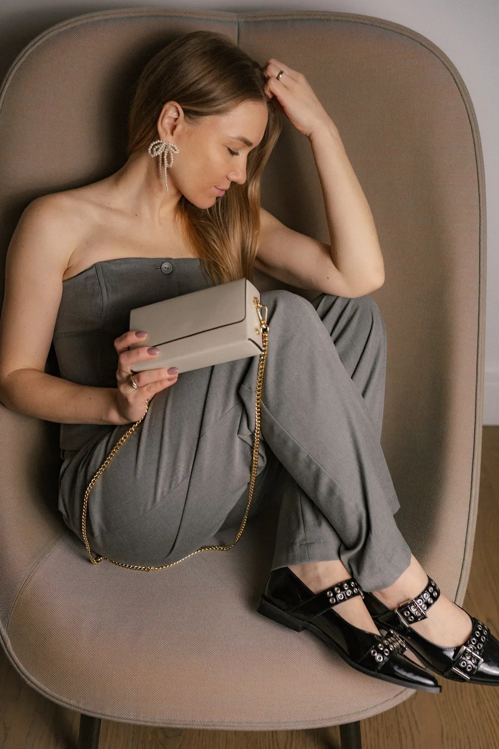 Latalia Fondi clutch skinnveske beige 18 cm