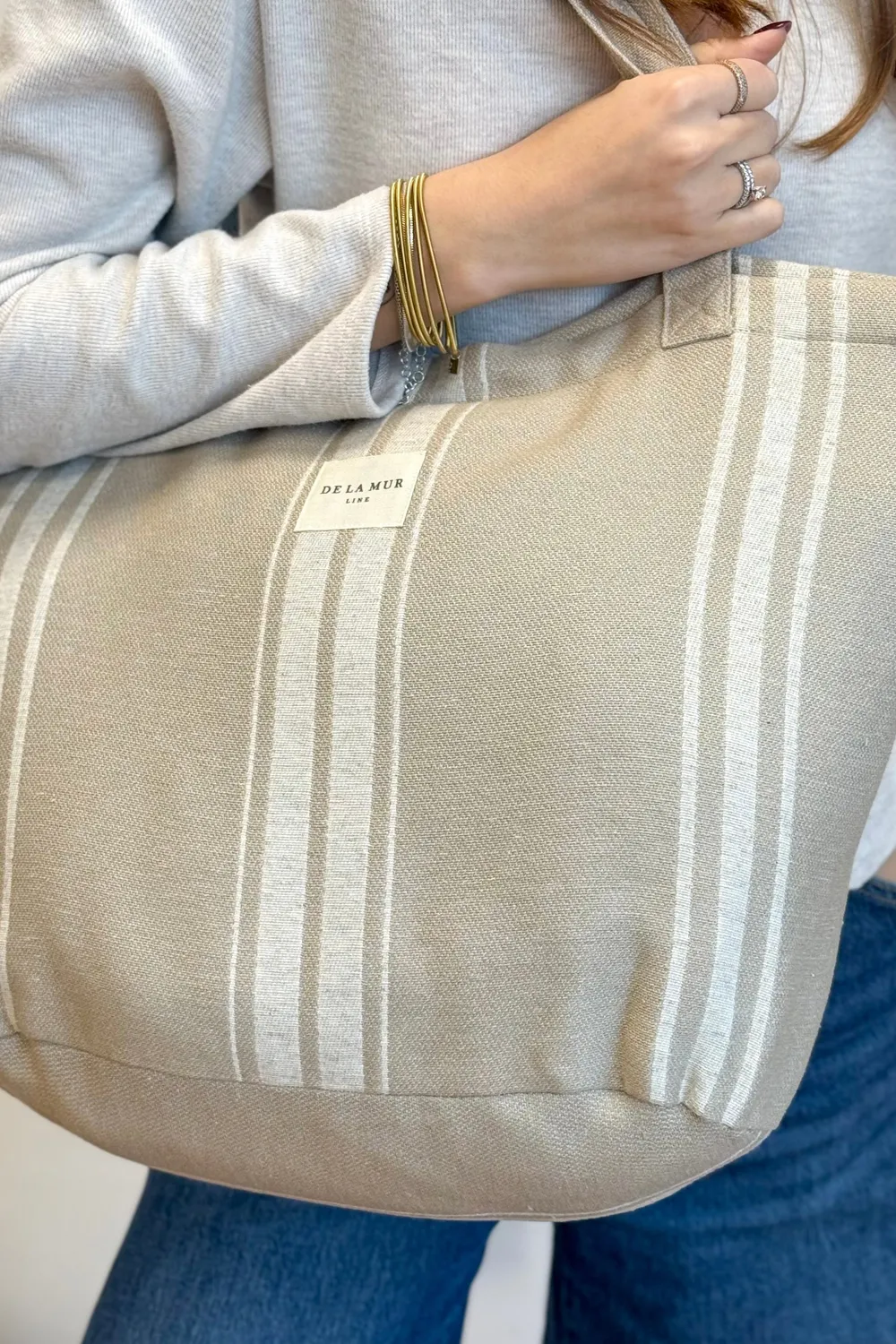 De La Mur Carre shopper stor beige stripet