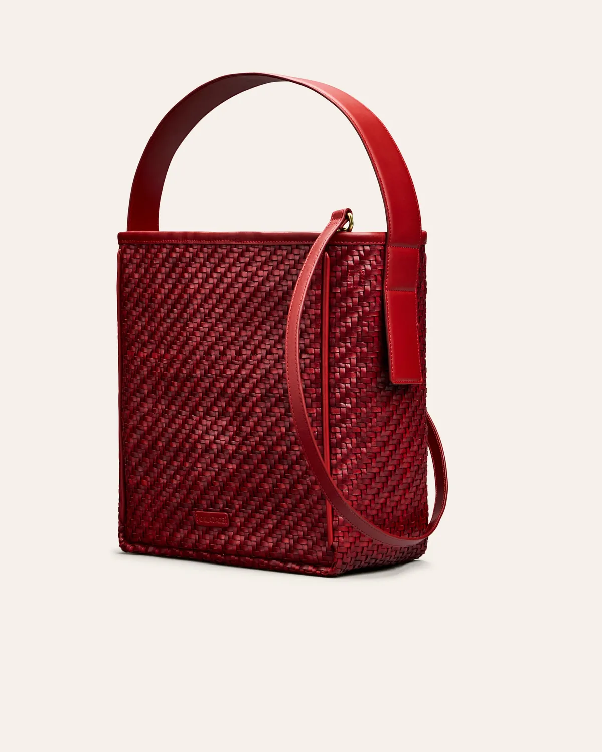 Calajade Iwa skulderveske Falu Red vevd skinn