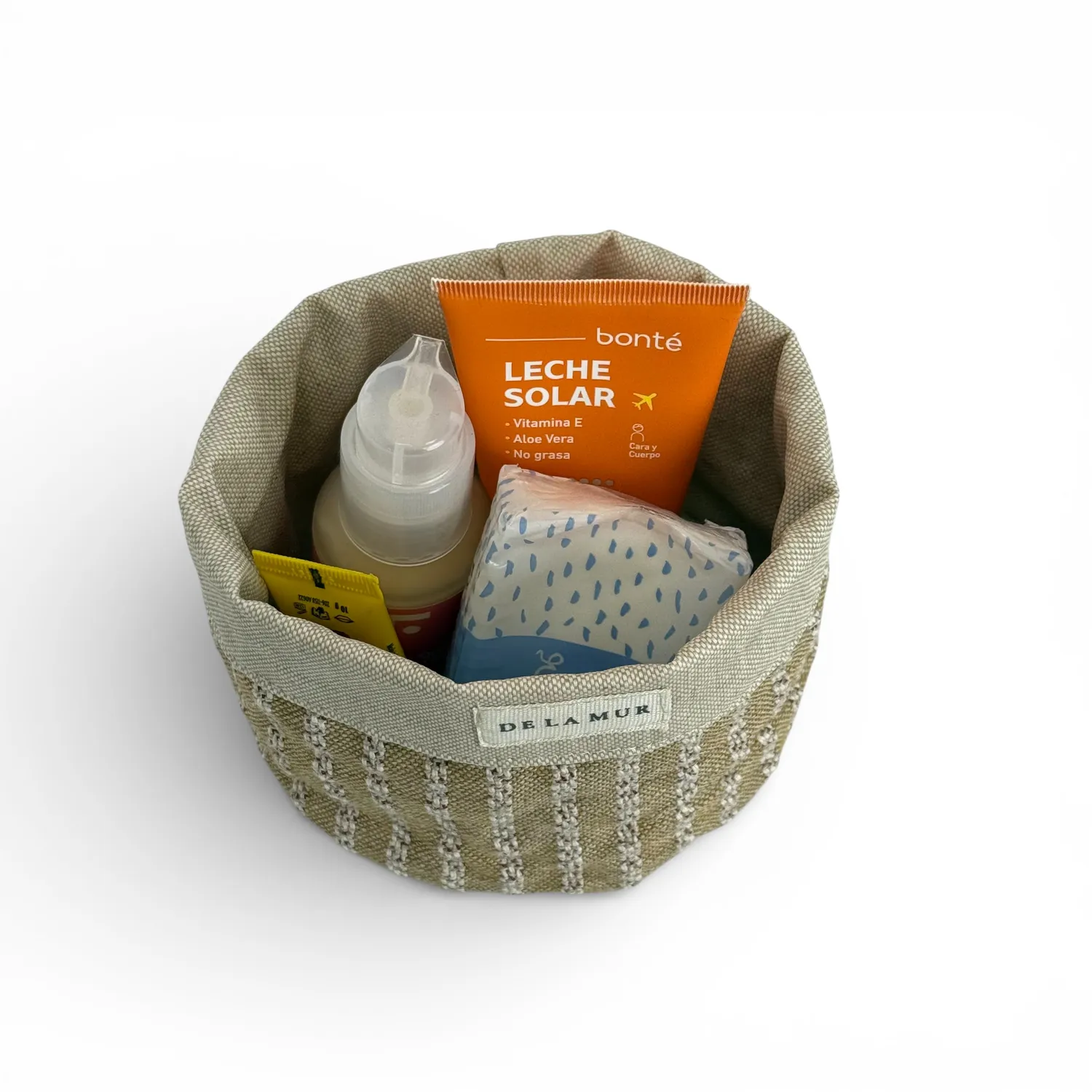 De La Mur Sage liten kurv beige stripet