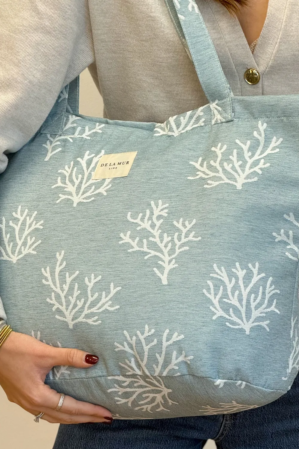De La Mur Fons shopper stor blå korallmønstret