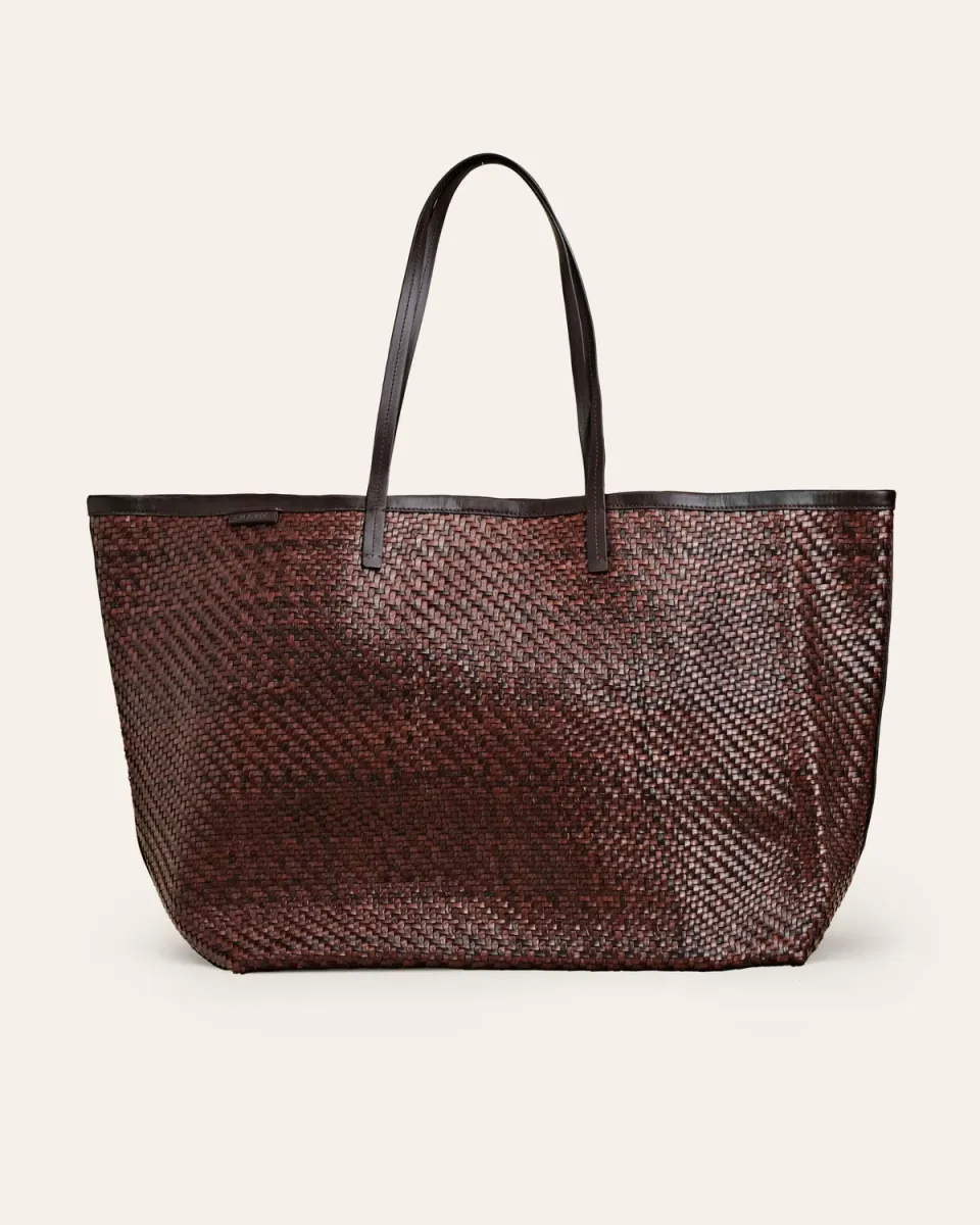 Calajade Isai XL shopper umber twill flettet skinn
