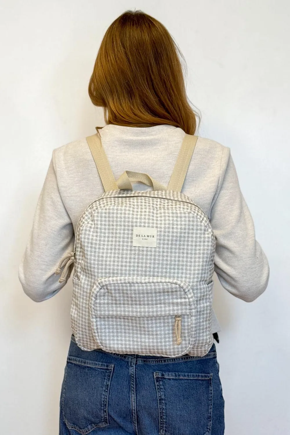 De La Mur Vison ryggsekk rutet beige 30 cm