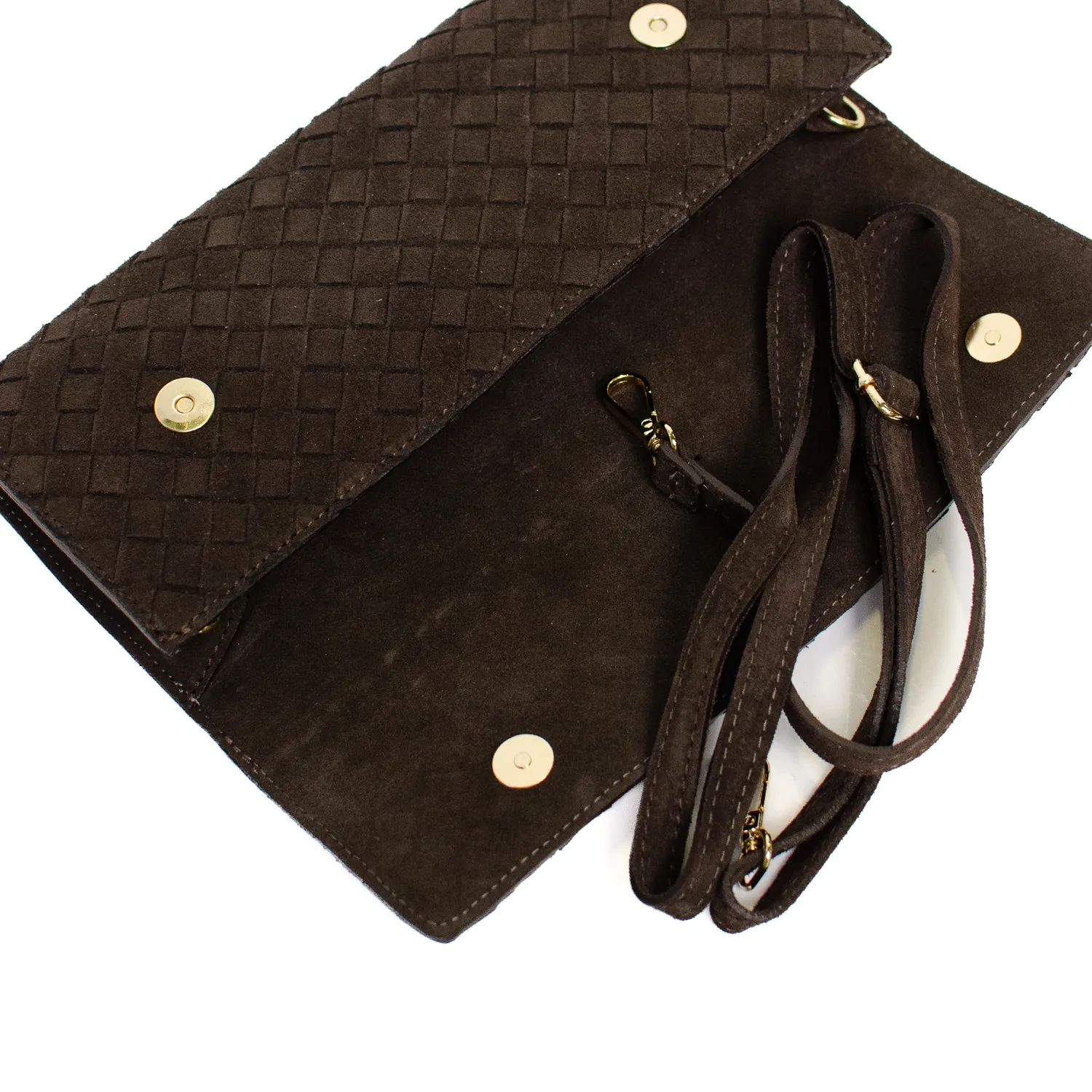 Latalia Aosta clutch mocka mørkbrun flettet