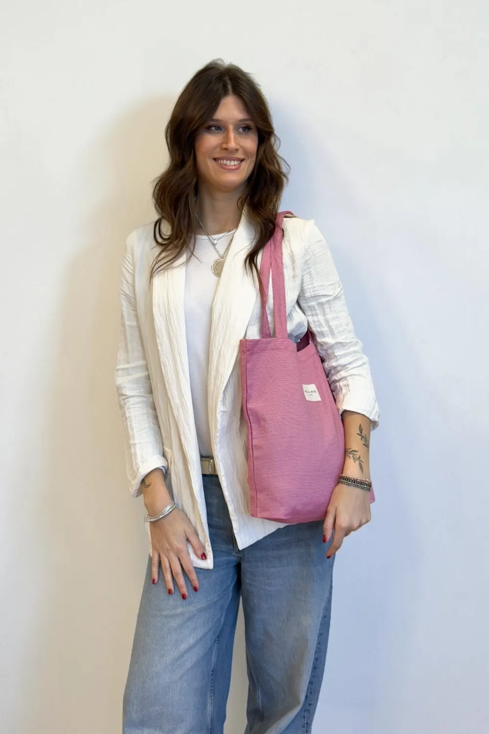 De La Mur Fam totebag liten rosa stoff åpen