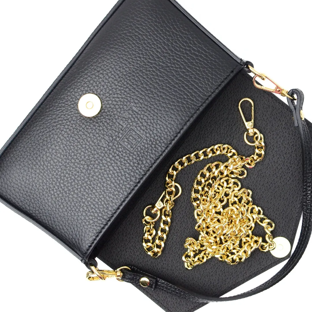 Latalia kuvertveske mini svart skinn clutch