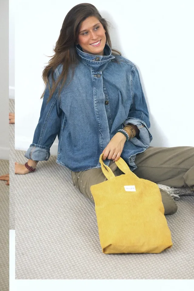 De La Mur Taz totebag sennepsgul kordfløyel med glidelås