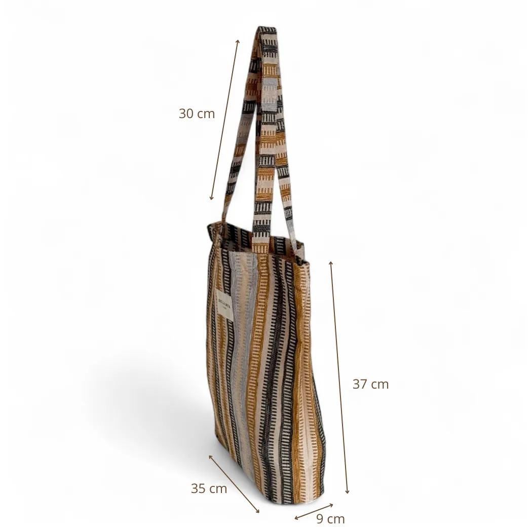 De La Mur Tron totebag sennep stripet liten