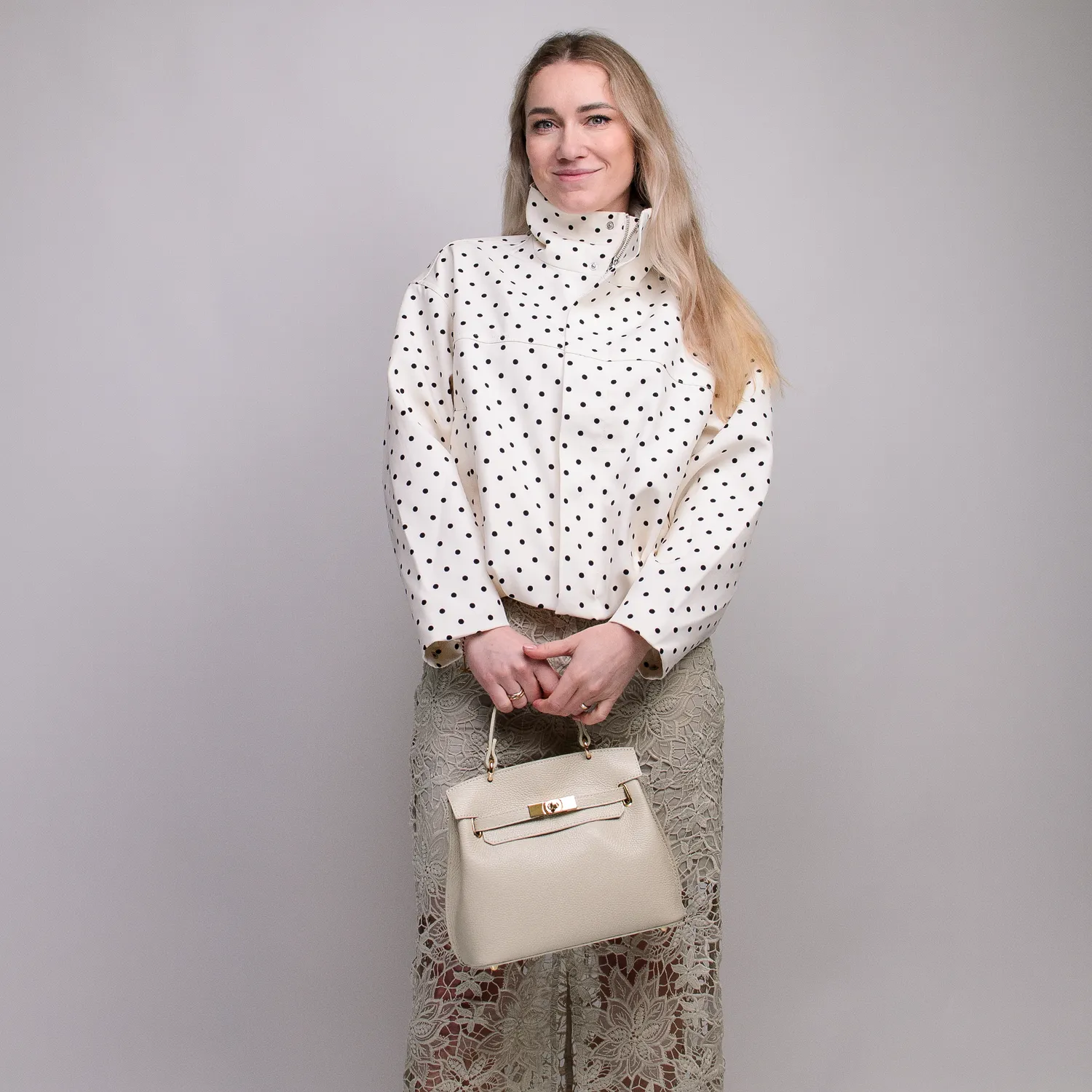 Latalia Rivoli skinnveske beige 27 cm med klaff