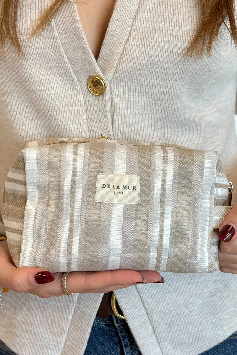 De La Mur Malik medium toalettmappe beige striper