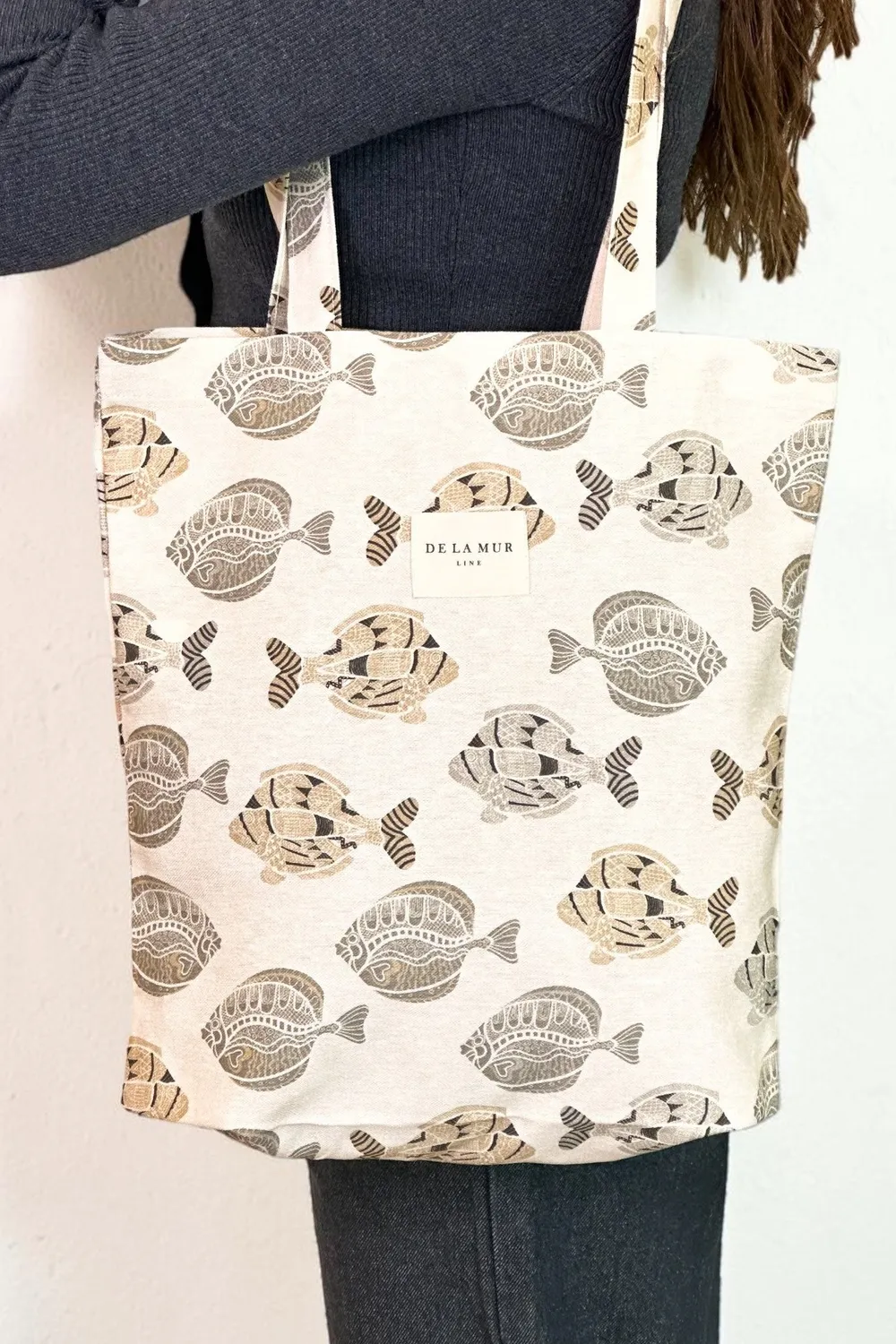 De La Mur Taba liten totebag fiskemønster beige