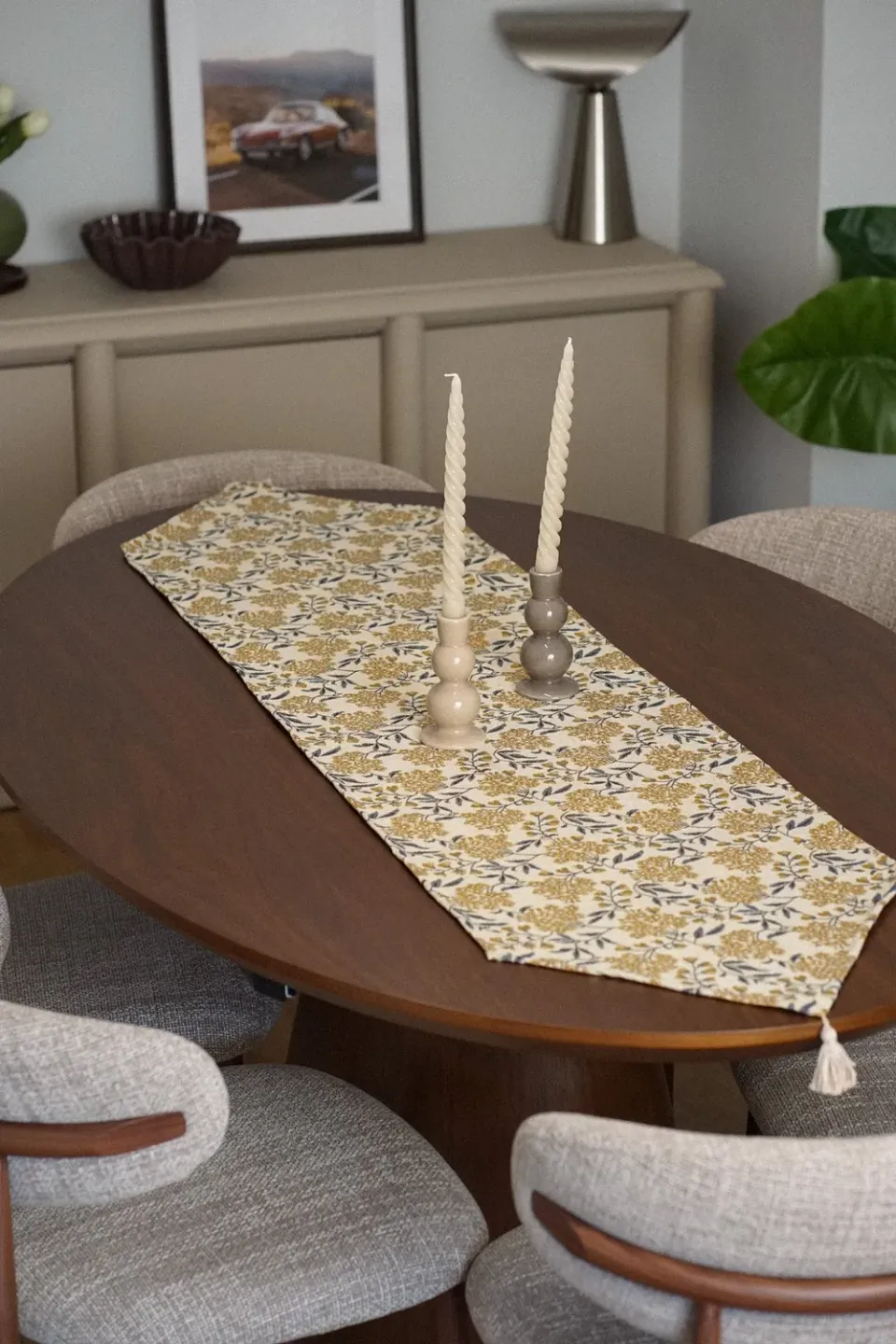 De La Mur Liri bordløper beige blomst 41x165
