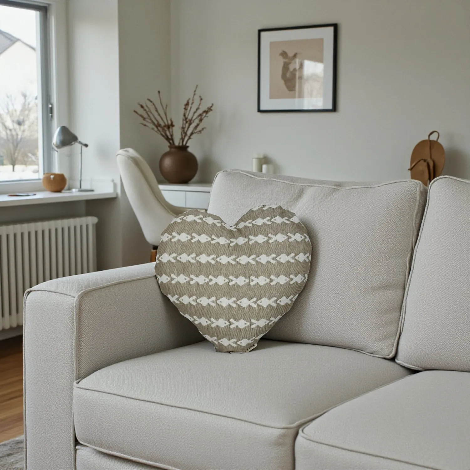 De La Mur Corazón hjertepute 33 cm fiskemønster beige