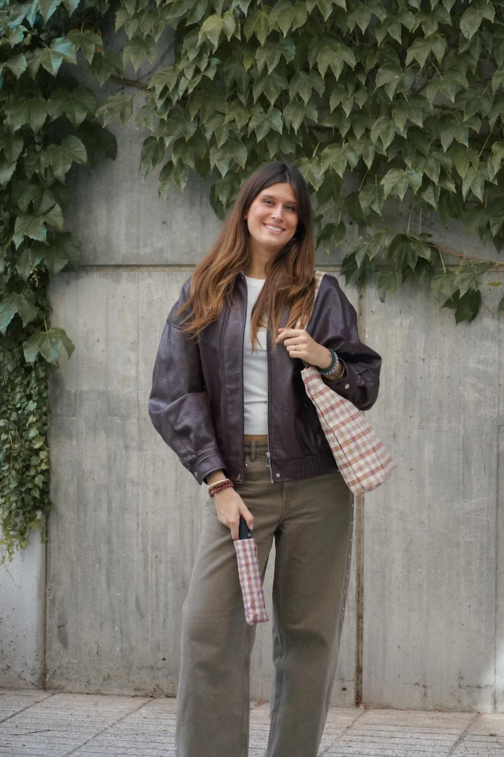 De La Mur Zia paraply sammenleggbar rutet beige