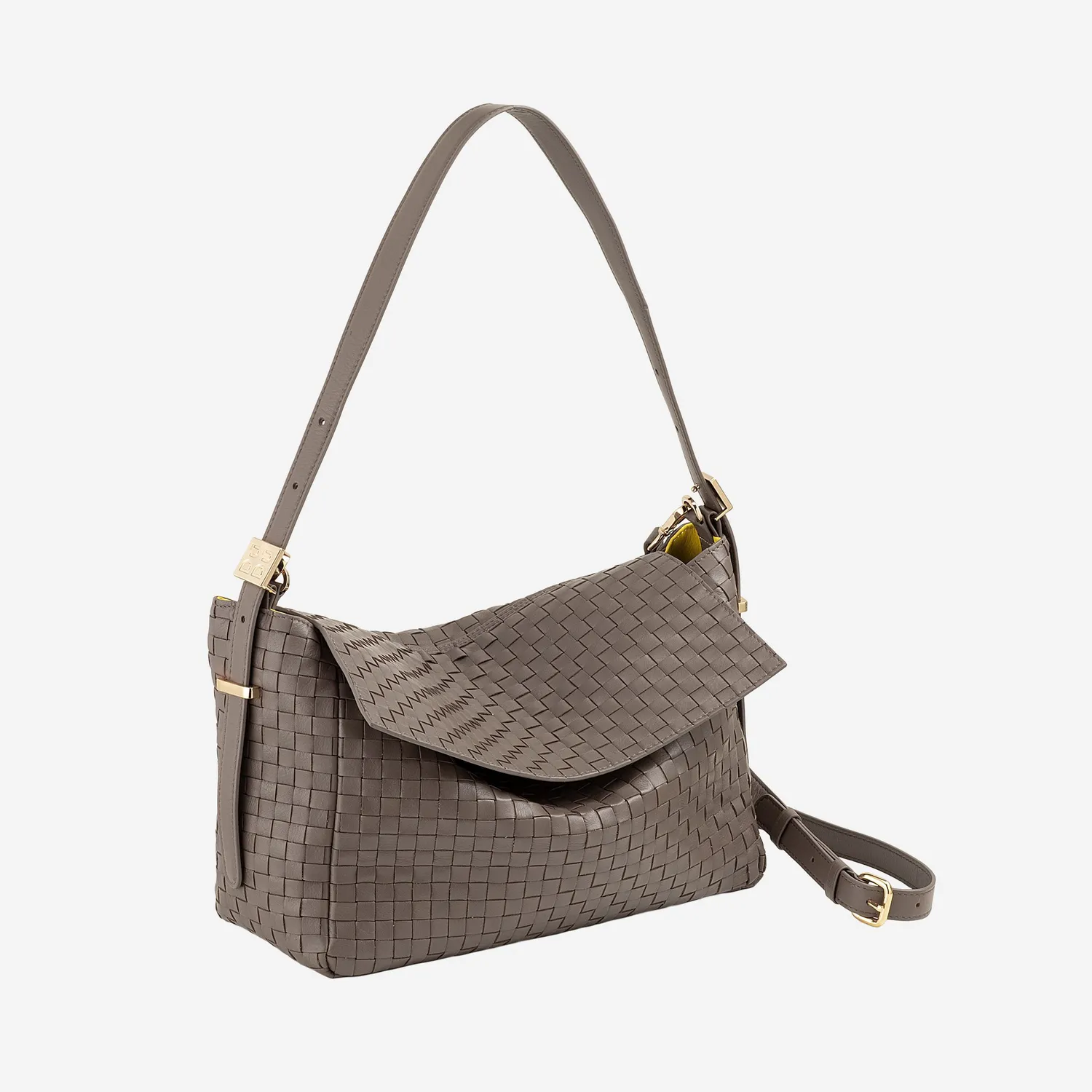 DuDubags Scala skulderveske taupe flettet skinn