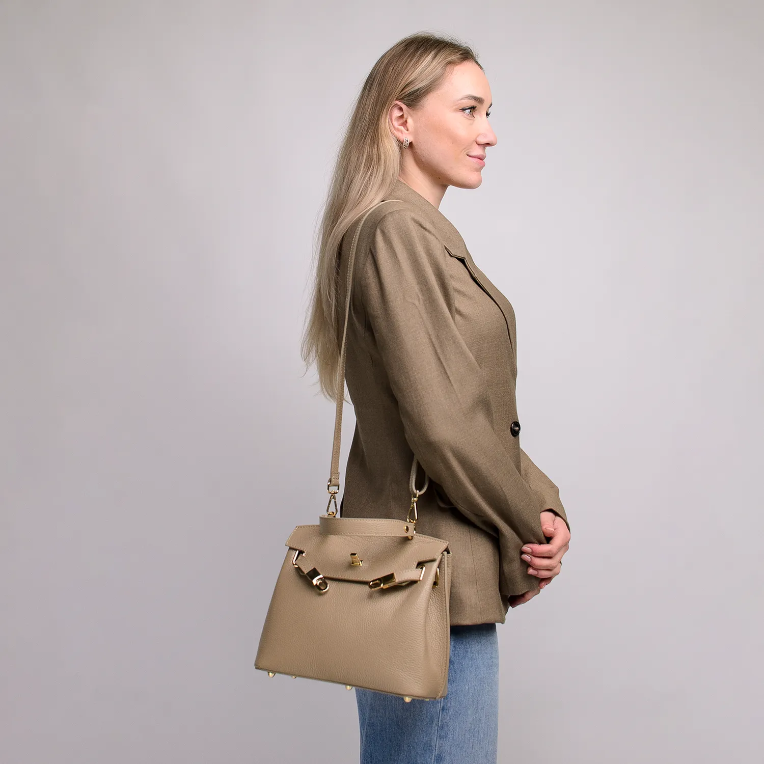Latalia Rivoli håndveske skinn lys taupe