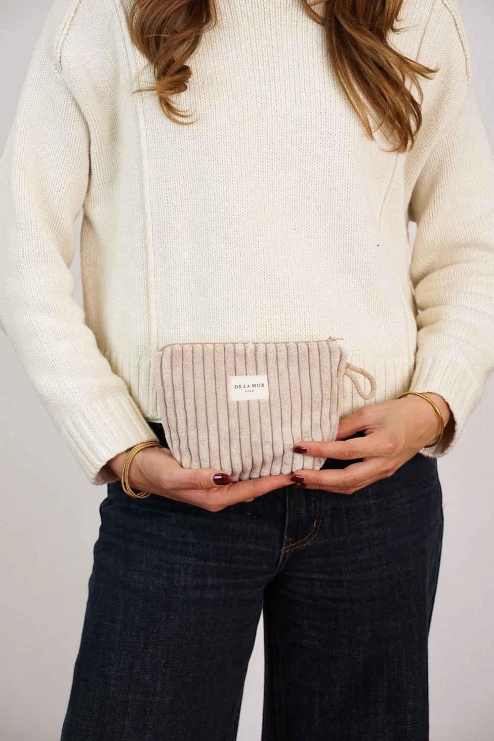 De La Mur Moka toalettmappe 19x13x6 cm beige kordfløyel