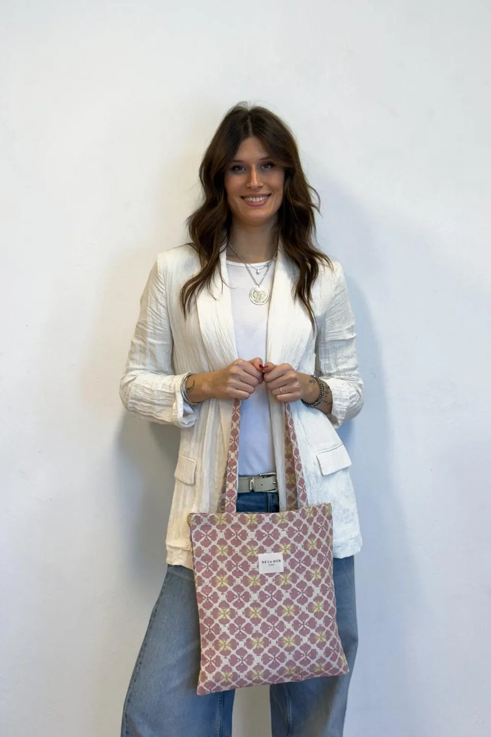De La Mur Blat totebag rosa jacquard 34x37 cm