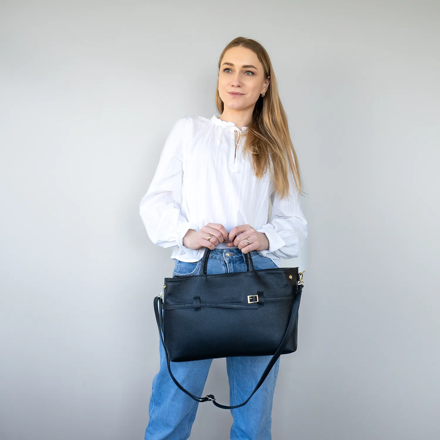 Latalia Pisa-maxi veske beige stor jobb skinn