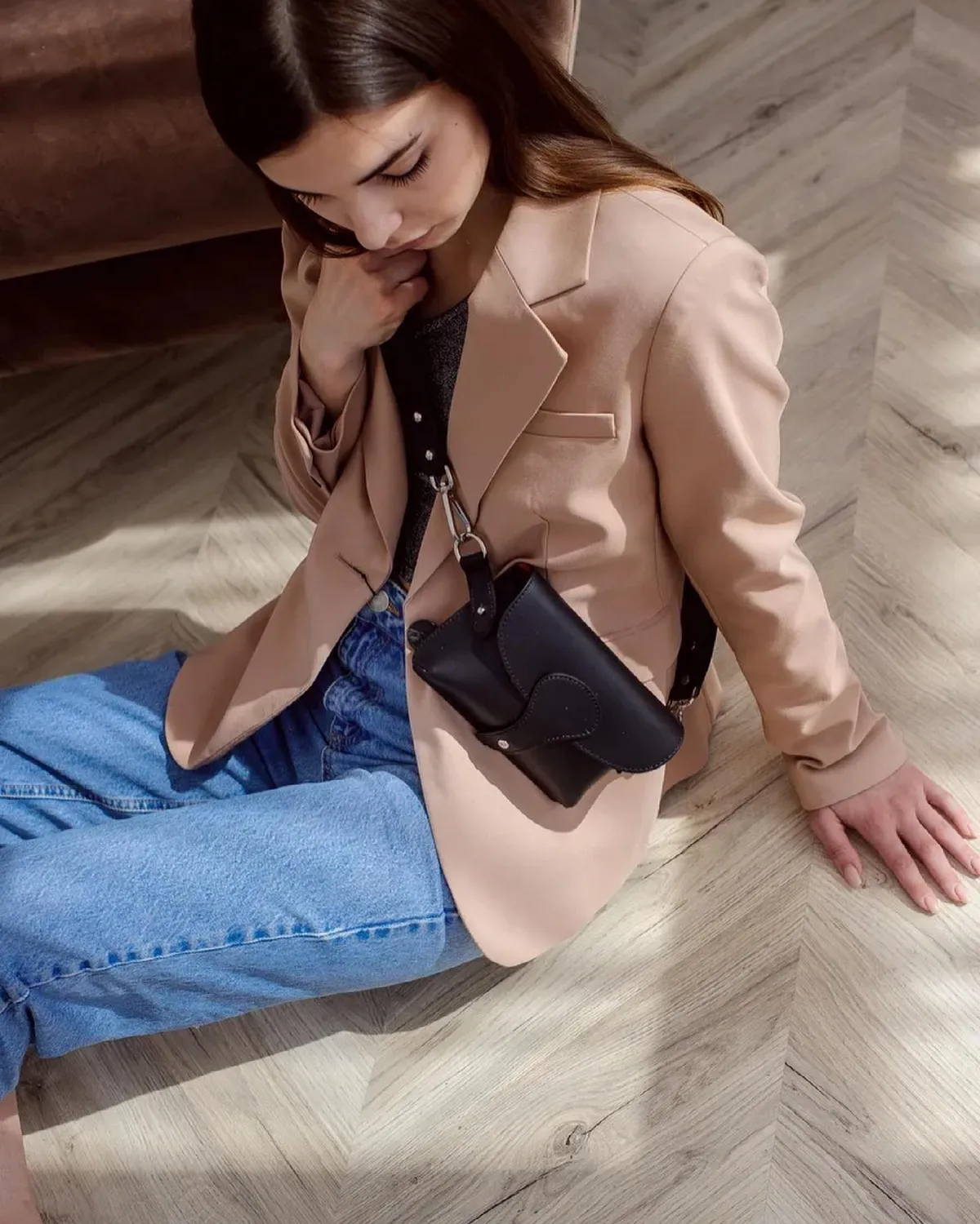 Latalia Monza-mini crossbody rosa ekte skinn