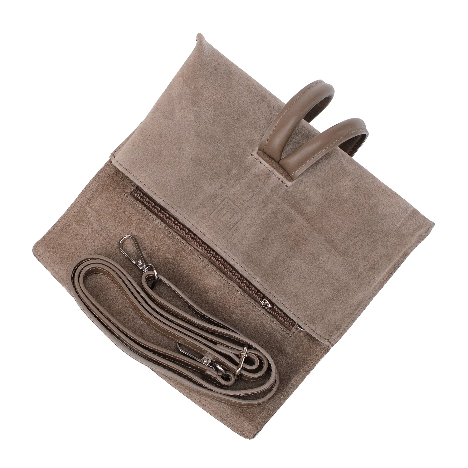 Latalia Barletta clutch taupe semsket skinn