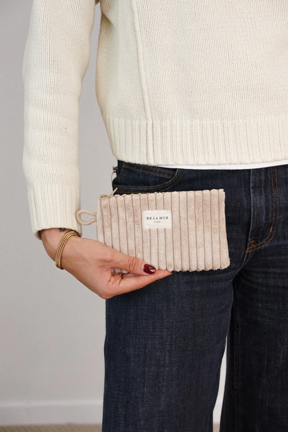 De La Mur Mini Neceser Moka toalettmappe beige kordfløyel