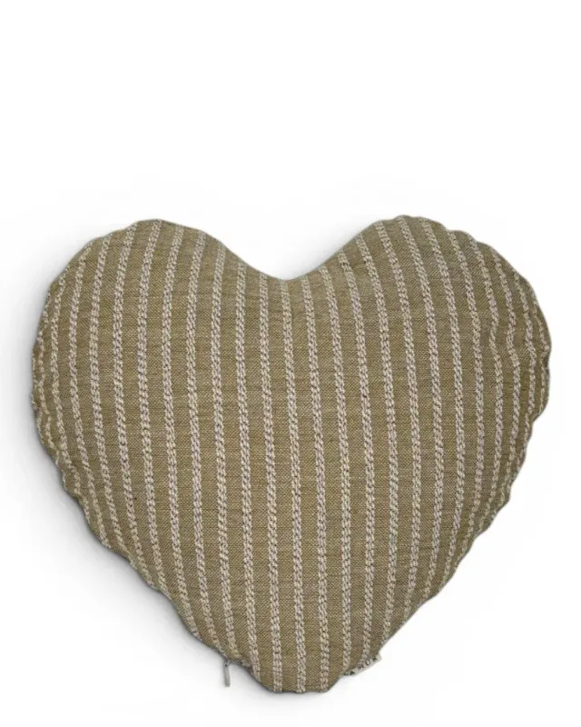 De La Mur Sage hjertepute 33x33 stripet beige