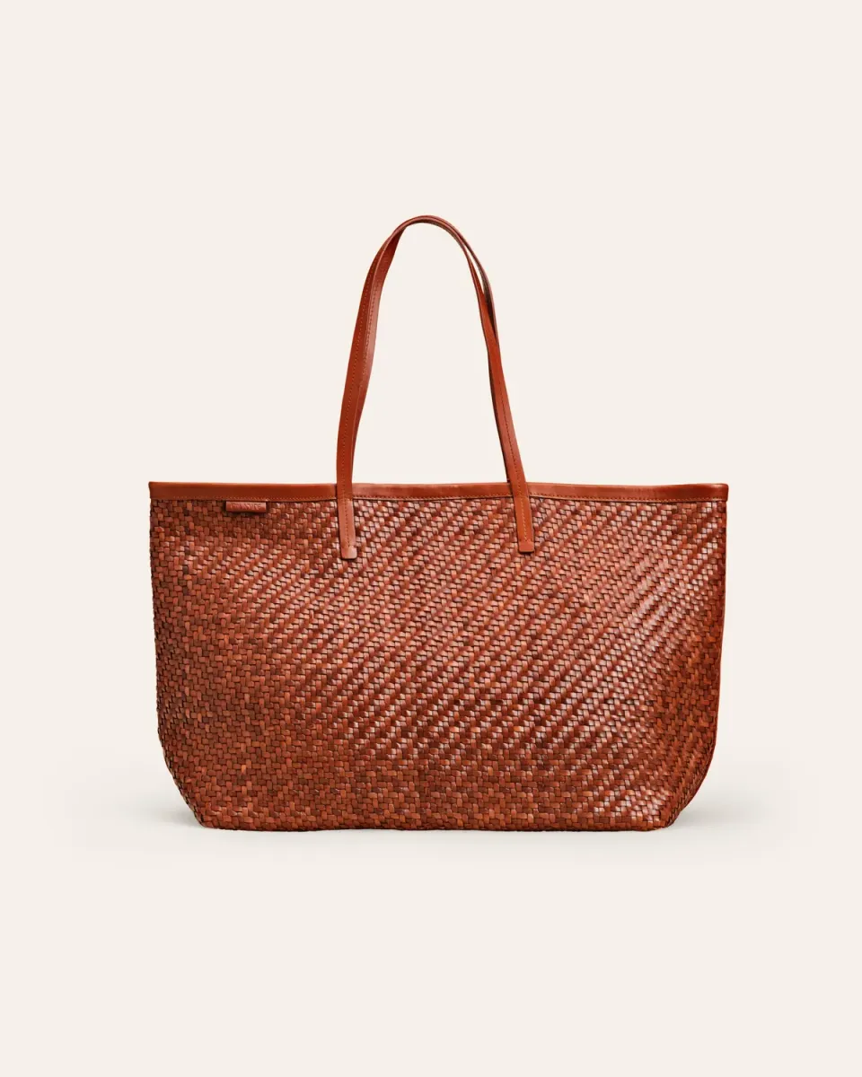 Calajade Isai Nutmeg Twill shopper brun flettet skinn