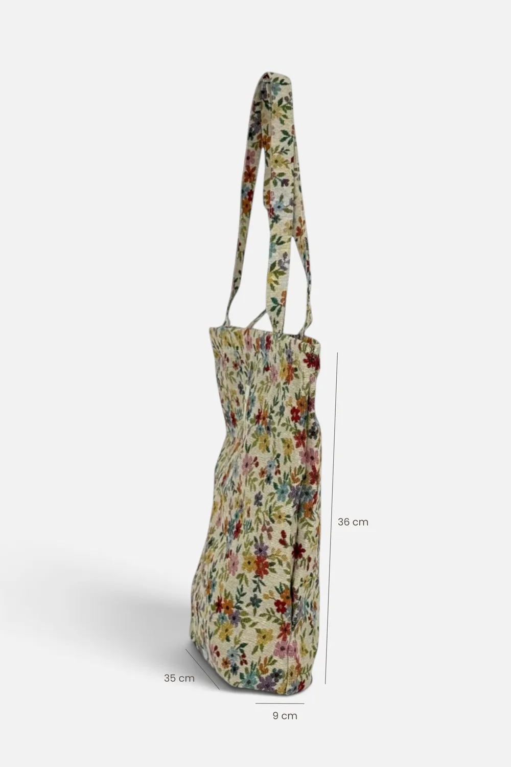 De La Mur Blum totebag beige blomstret med glidelås