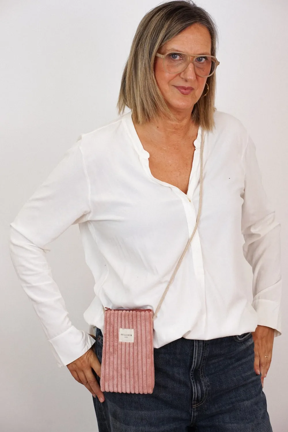 De La Mur Crepe mobilveske 13x18,5 rosa kordfløyel